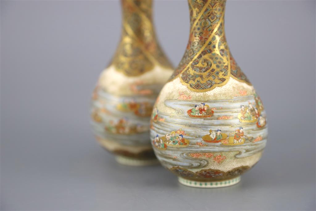 A pair of Japanese Satsuma pottery bottle vases, by Yabu Meizan, Meiji period, 12.5cm high